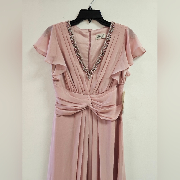 Eliza J Women's Dress Flutter Sleeve V-neck Twist Waist Gown - Picture 8 of 8